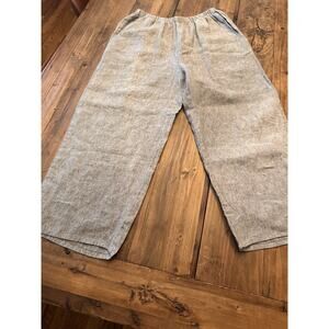 Flax Linen Pants Cropped High Rise Wide Leg Pull-On Lagenlook Size Small Tan